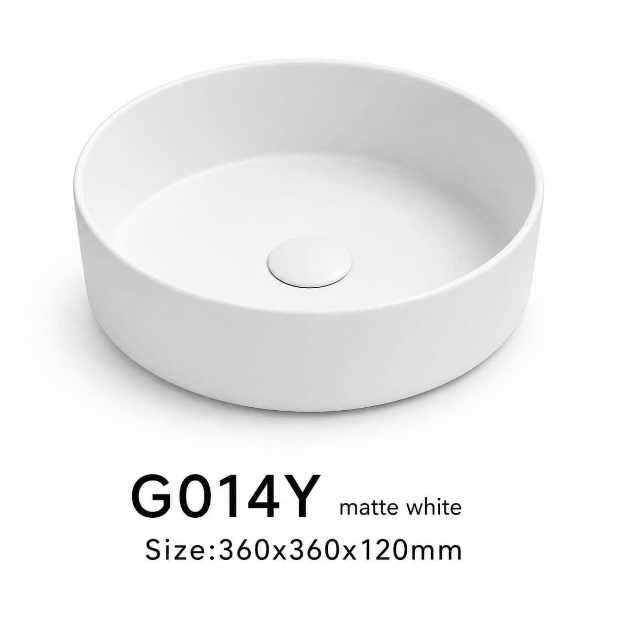 G014Y matte white round vessel basin